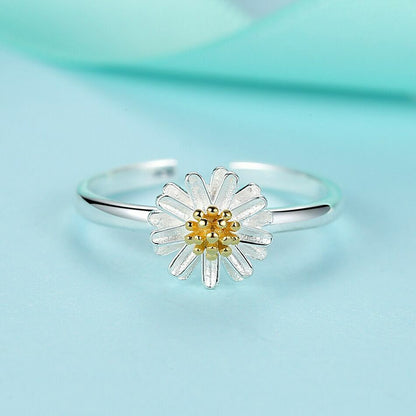 Women Girls Daisy Flower Adjustable Ring 925 Sterling Silver Jewellery Gift