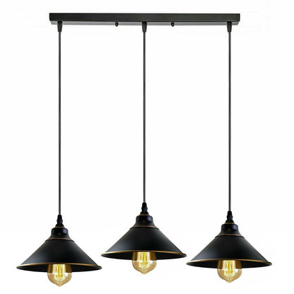 Industrial Vintage Ratio 3 head Rectangle Black cone Ceiling Pendent