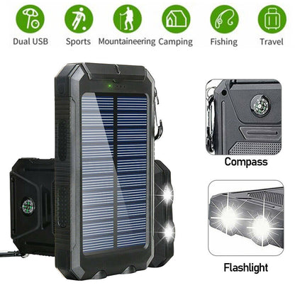 20000mAh Solar Power Bank Waterproof 2USB LED Battery Charger For Cell Phone