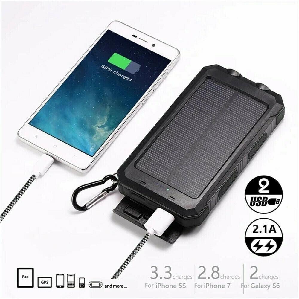 20000mAh Solar Power Bank Waterproof 2USB LED Battery Charger For Cell Phone