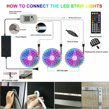 USB LED Strip Lights 5050 RGB Colour Changing Tape TV Kitchen Lighting 1-5M