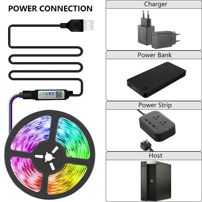 USB LED Strip Lights 5050 RGB Colour Changing Tape TV Kitchen Lighting 1-5M