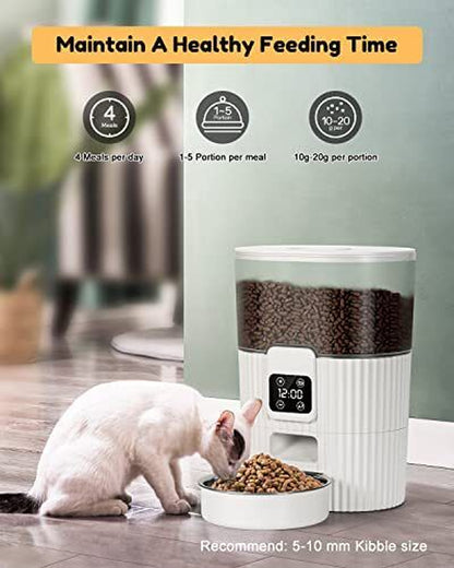 Automatic Cat Feeders, Pet Food Dispenser with Stainless Steel Bowl &