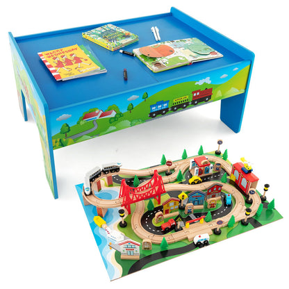 "Ultimate 80-Piece Wooden Activity Playset with Reversible Tabletop"