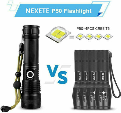 High Power 12000000 Lumen Ultra Bright Aluminum Flashlight LED Rechargeable UK