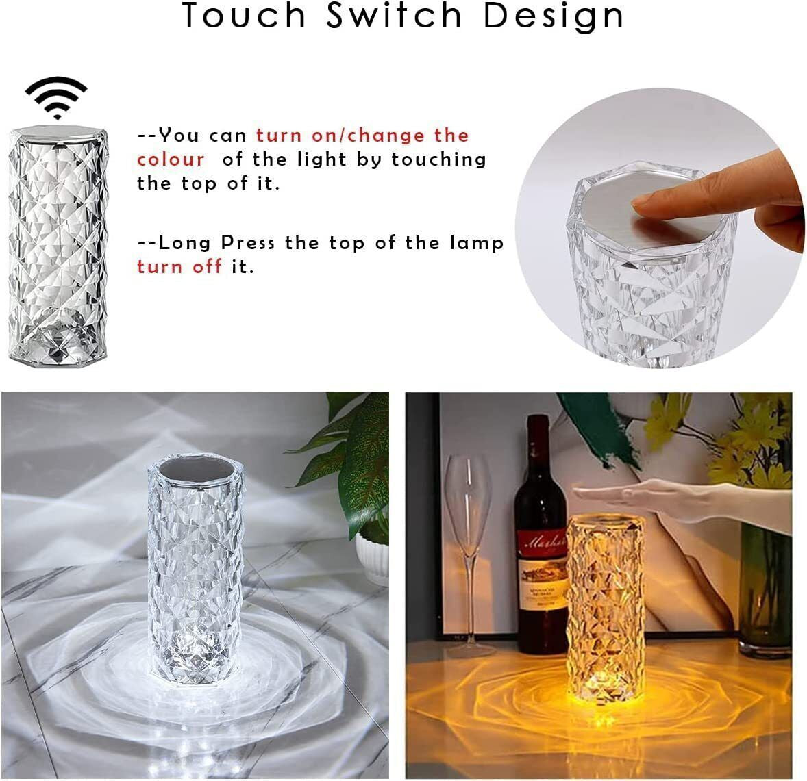 LED Crystal Table Lamp Diamond Rose Bar Night Light Atmosphere Bedside Light UK