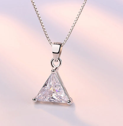 Crystal Triangle Pendant Necklace 925 Sterling Silver Women Girls Jewellery Gift