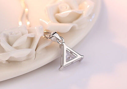 Crystal Triangle Pendant Necklace 925 Sterling Silver Women Girls Jewellery Gift