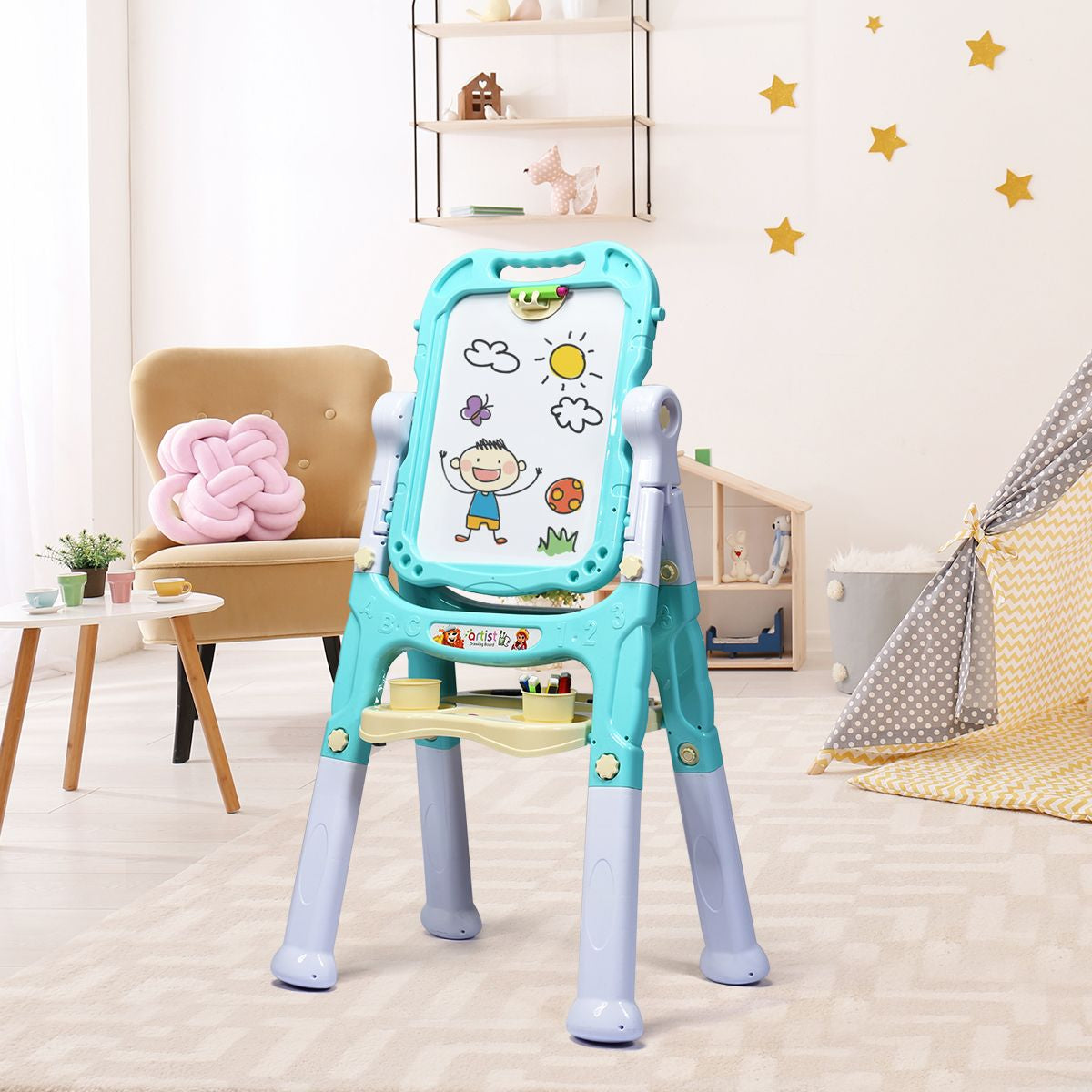 "Double-Sided Magnetic Art Easel for Kids"