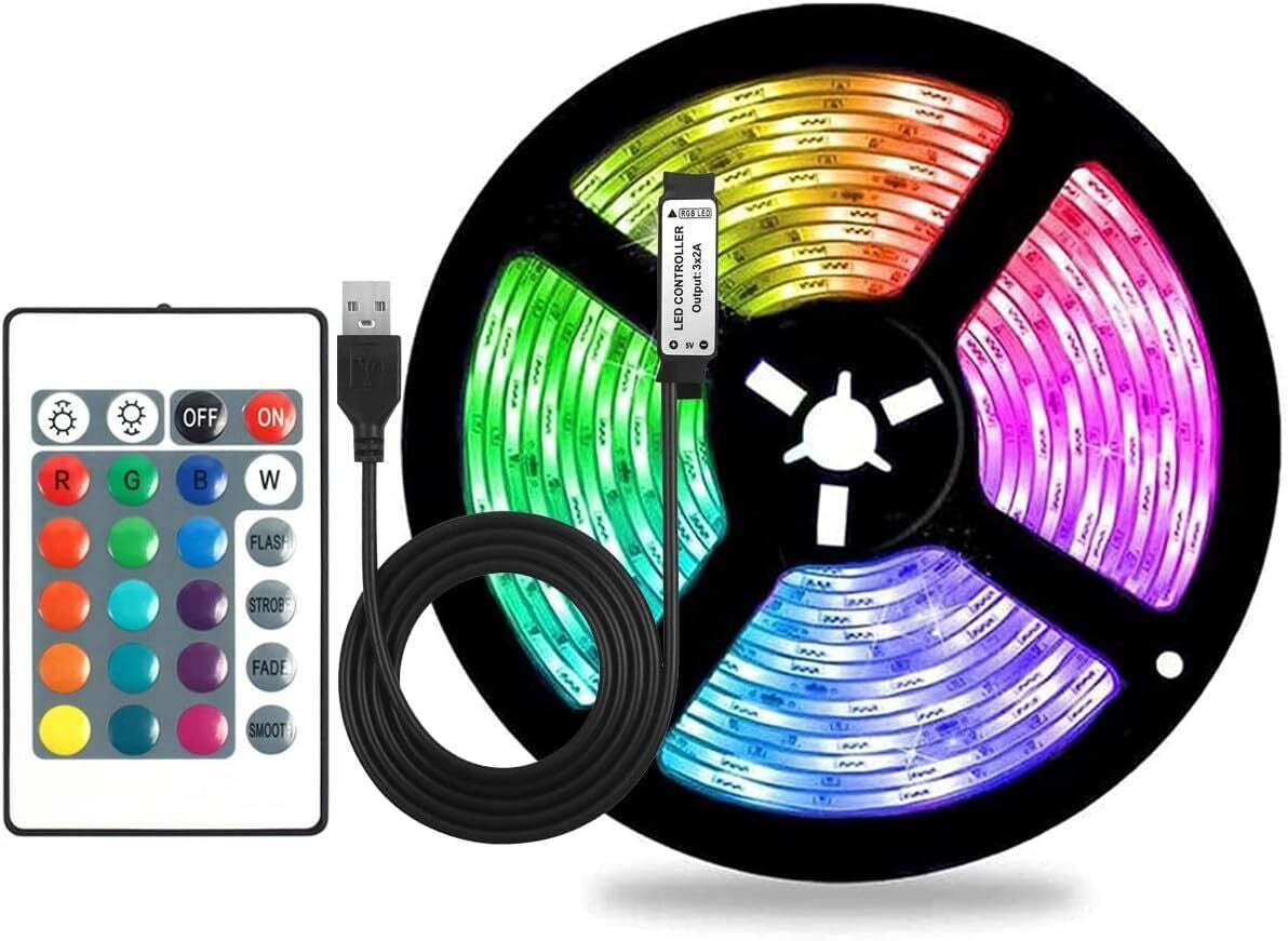 USB LED Strip Lights 5050 RGB Colour Changing Tape TV Kitchen Lighting 1-5M