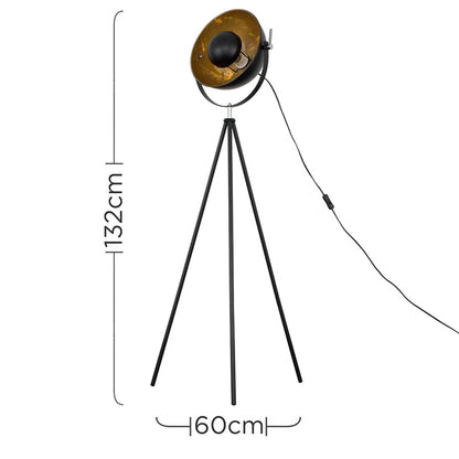 Kerns 132Cm Black Tripod Floor Lamp