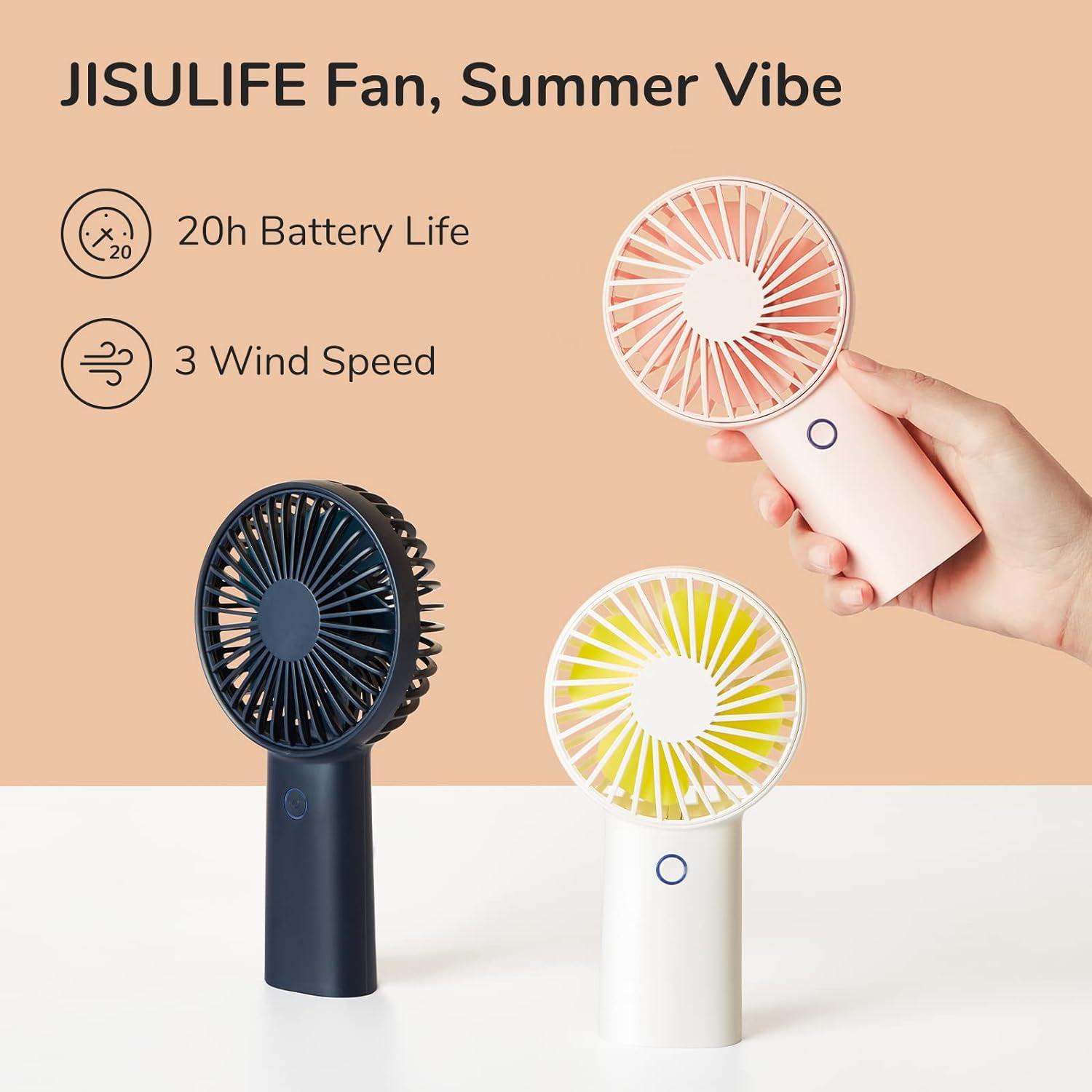 "JISULIFE Handheld Fan: Your Personal Breeze Buddy [5-20H Working Time]"