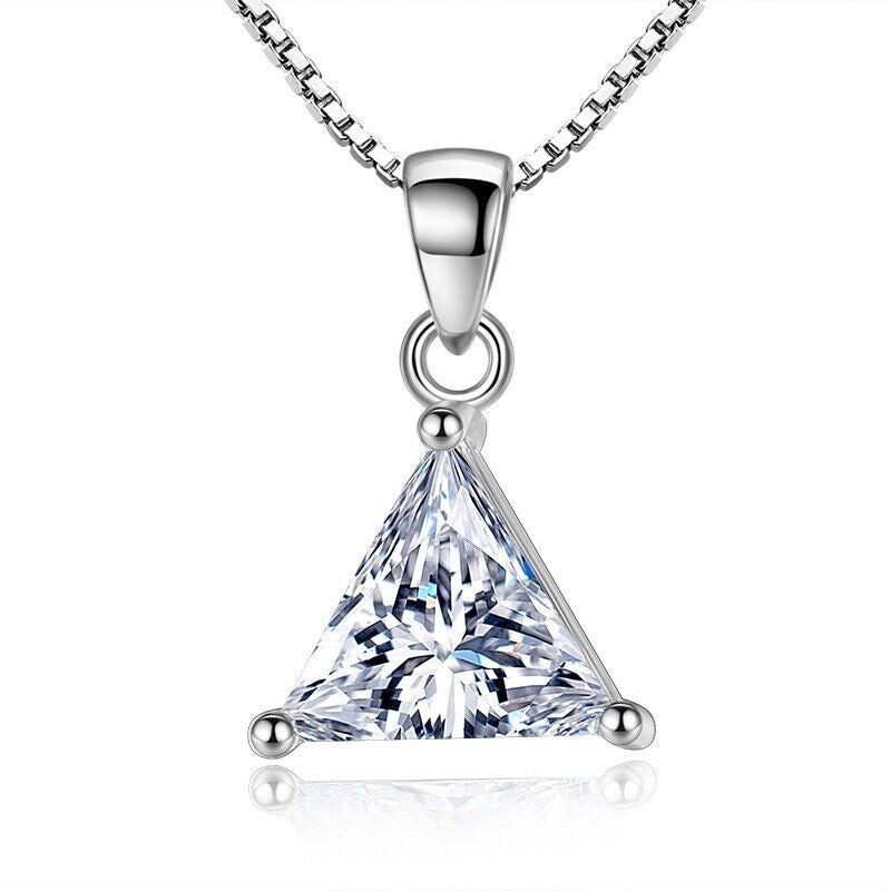 Crystal Triangle Pendant Necklace 925 Sterling Silver Women Girls Jewellery Gift