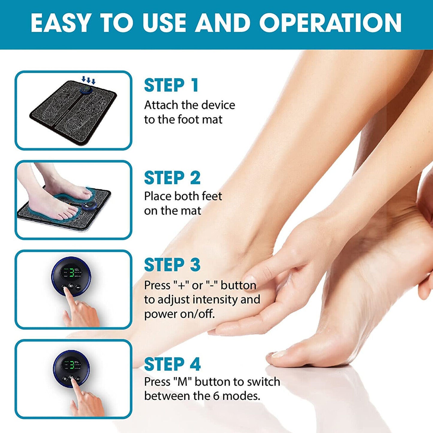 EMS Foot Massager Mat Electric Pad Blood Muscle Circulation Relief Pain LED USB