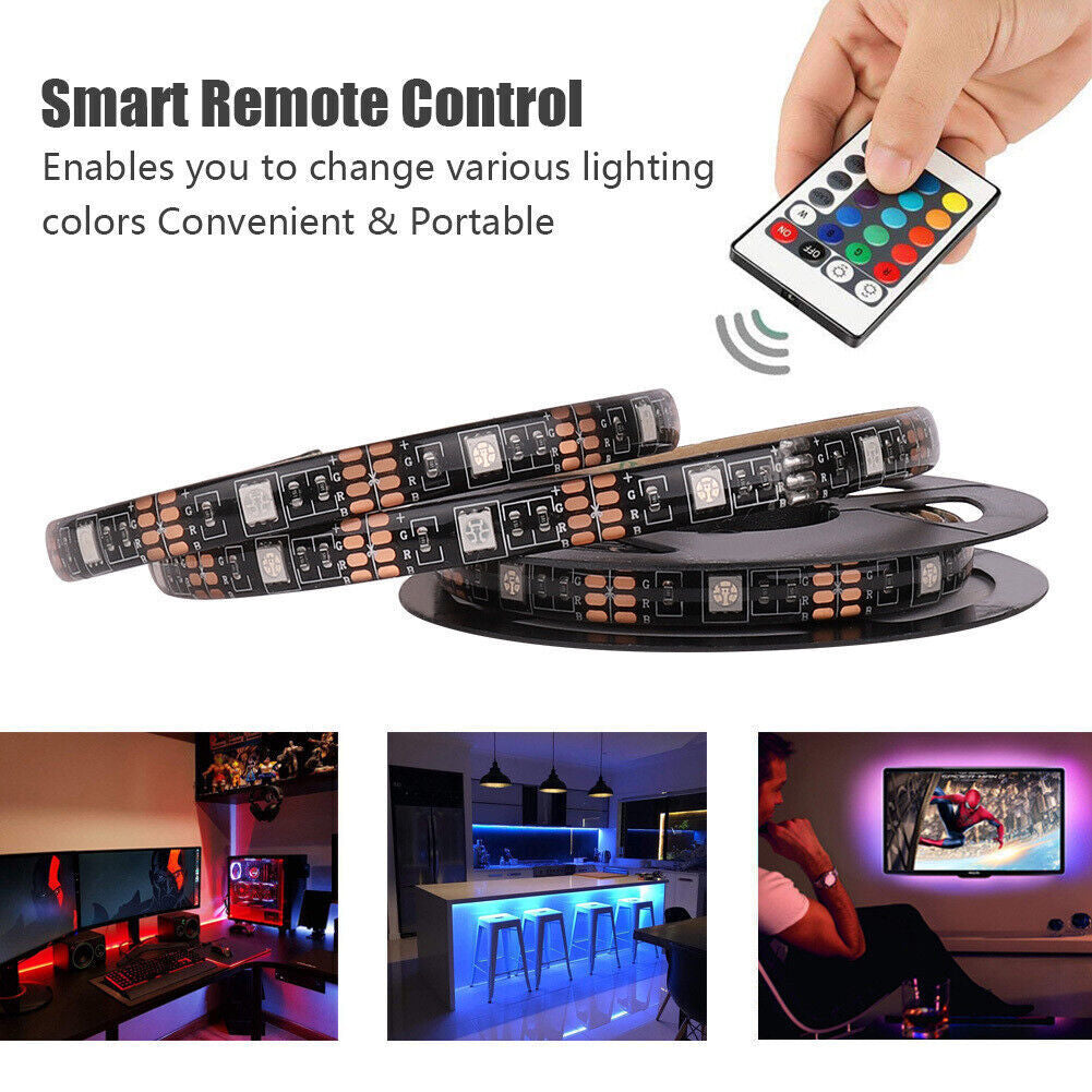 USB LED Strip Lights 5050 RGB Colour Changing Tape TV Kitchen Lighting 1-5M