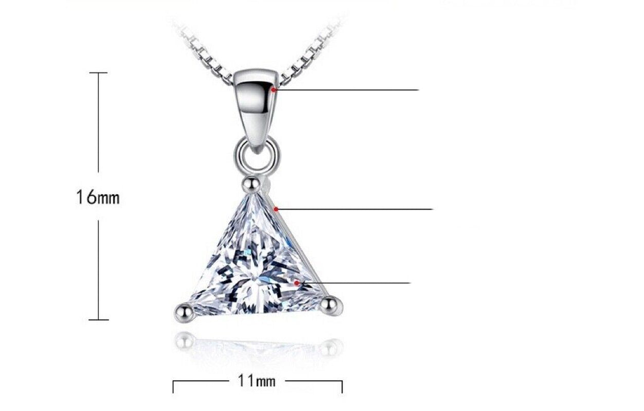 Crystal Triangle Pendant Necklace 925 Sterling Silver Women Girls Jewellery Gift