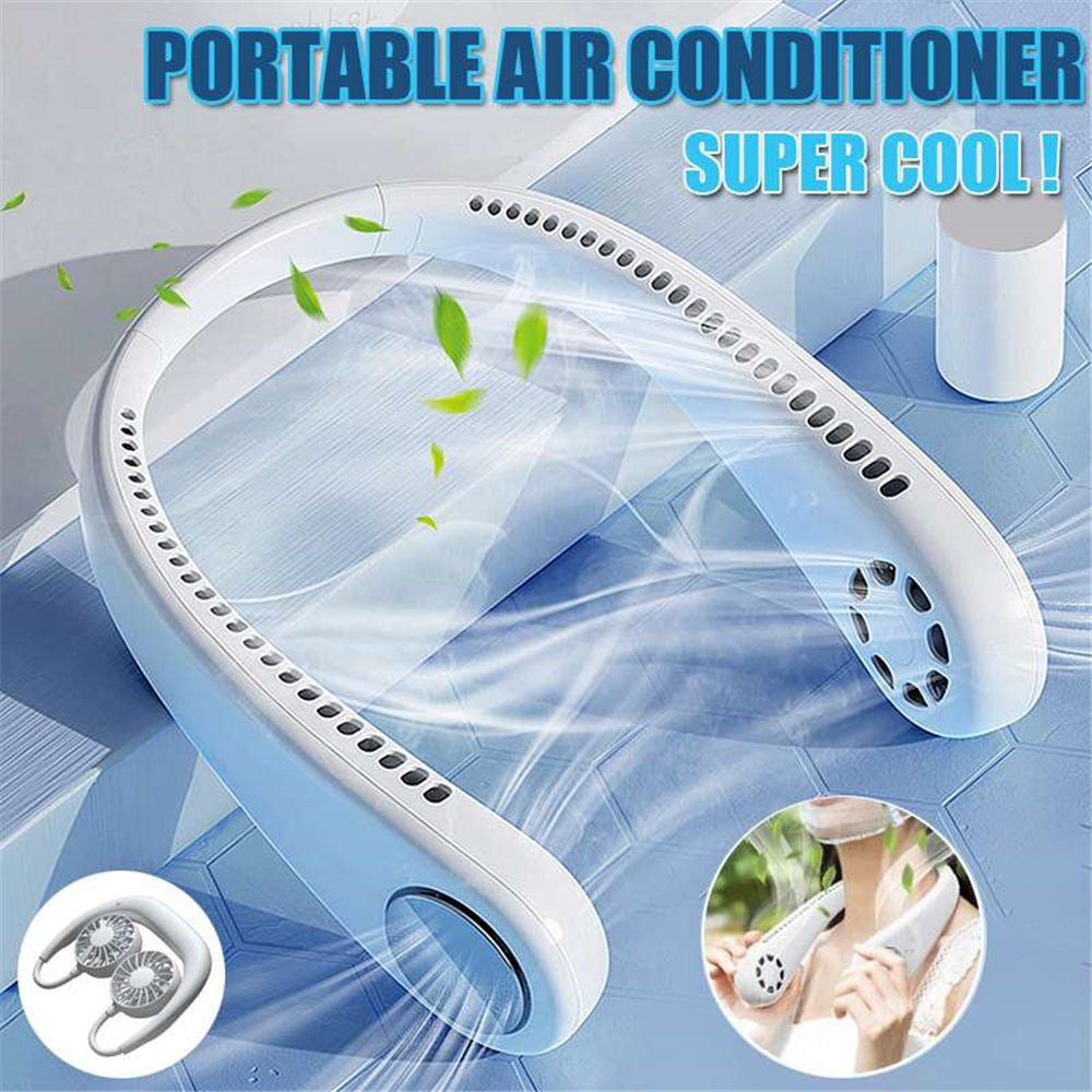 Portable White Creative Fan Leafless Hanging Neck Fan Summer Hot Fan