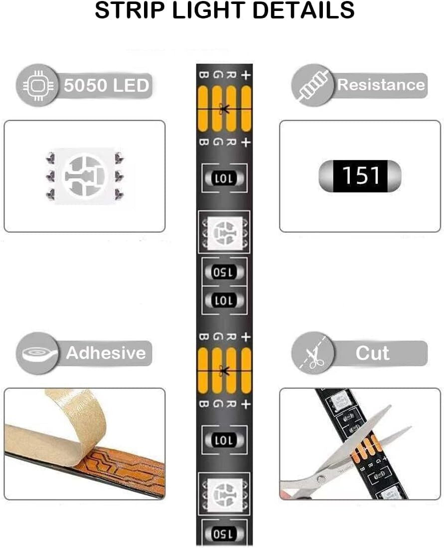 USB LED Strip Lights 5050 RGB Colour Changing Tape TV Kitchen Lighting 1-5M