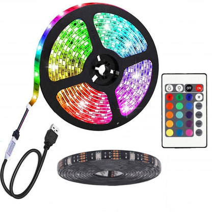 USB LED Strip Lights 5050 RGB Colour Changing Tape TV Kitchen Lighting 1-5M