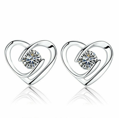 Women Crystal Heart Swirl Stud Earrings 925 Sterling Silver Jewellery Gift UK