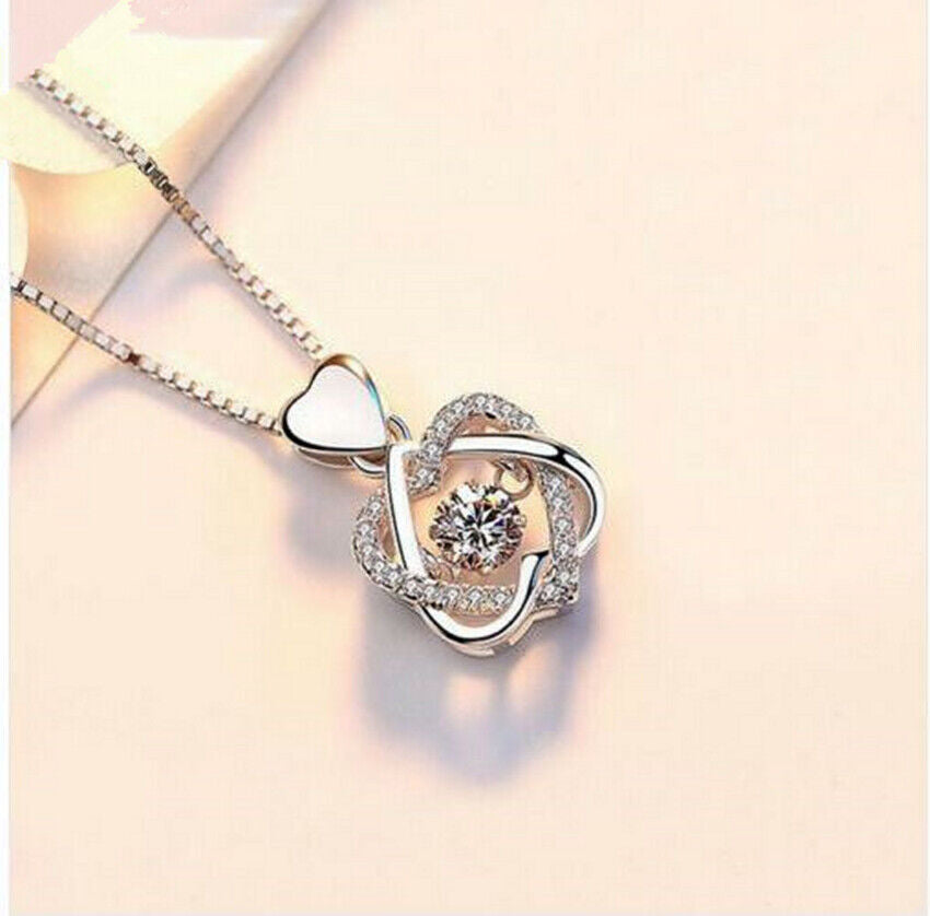 Heart Twisted Crystal Pendant 925 Sterling Silver Necklace Womens Jewellery Gift