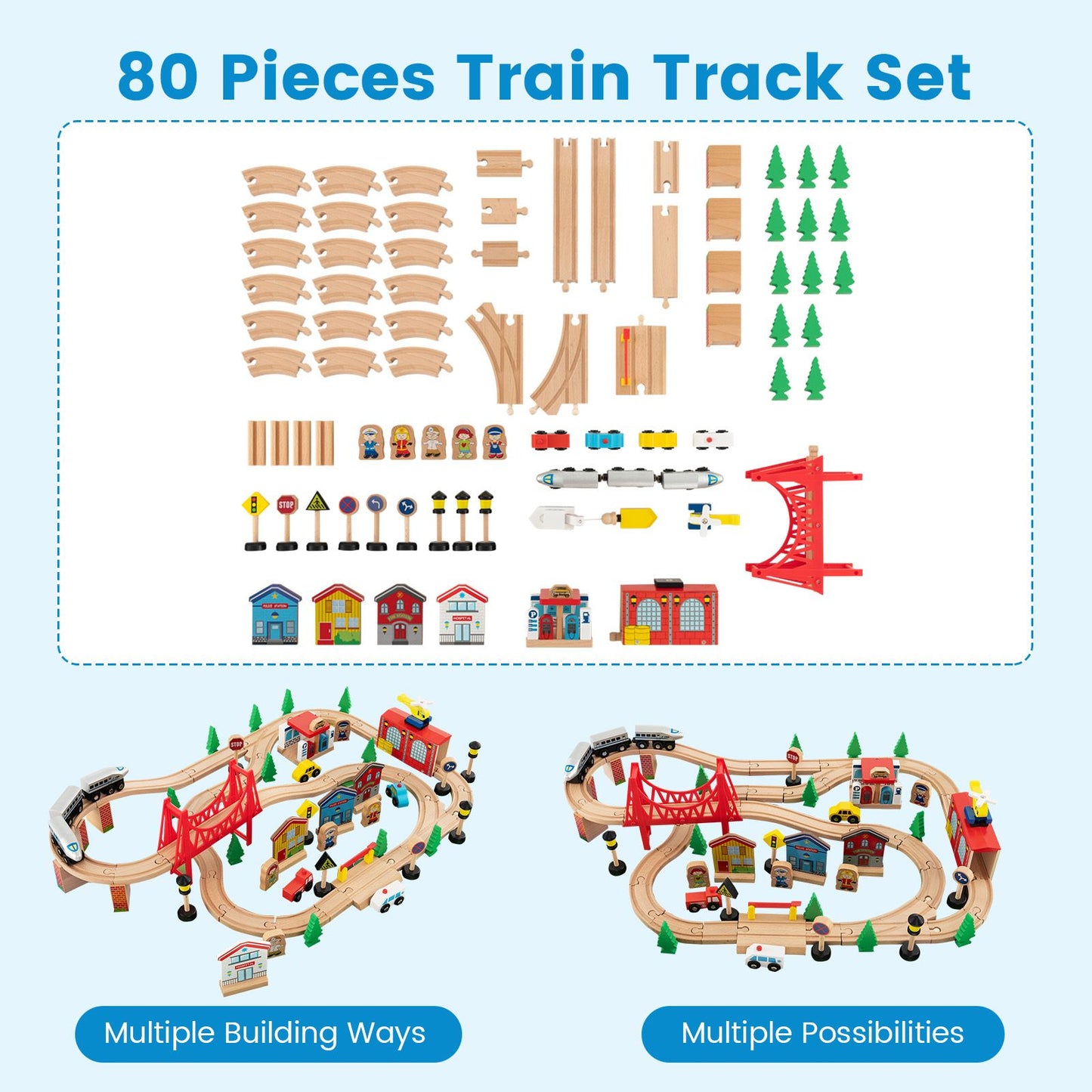 "Ultimate 80-Piece Wooden Activity Playset with Reversible Tabletop"