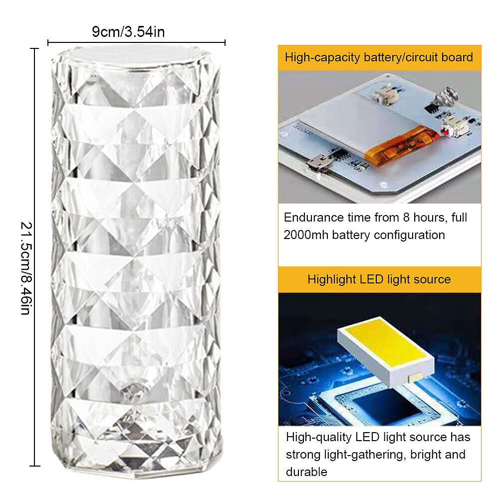 LED Crystal Table Lamp Diamond Rose Bar Night Light Atmosphere Bedside Light UK