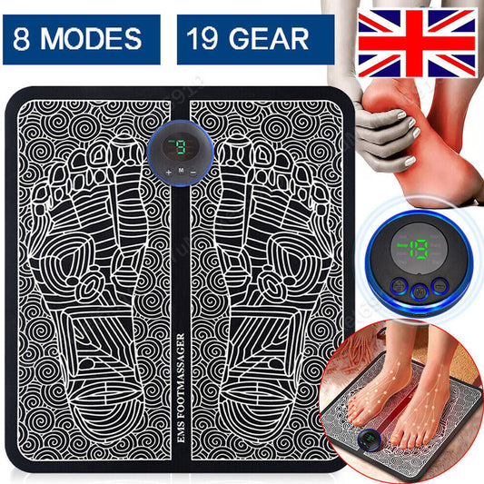 EMS Foot Massager Mat Electric Pad Blood Muscle Circulation Relief Pain LED USB