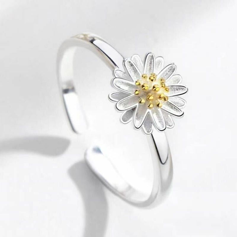 Women Girls Daisy Flower Adjustable Ring 925 Sterling Silver Jewellery Gift